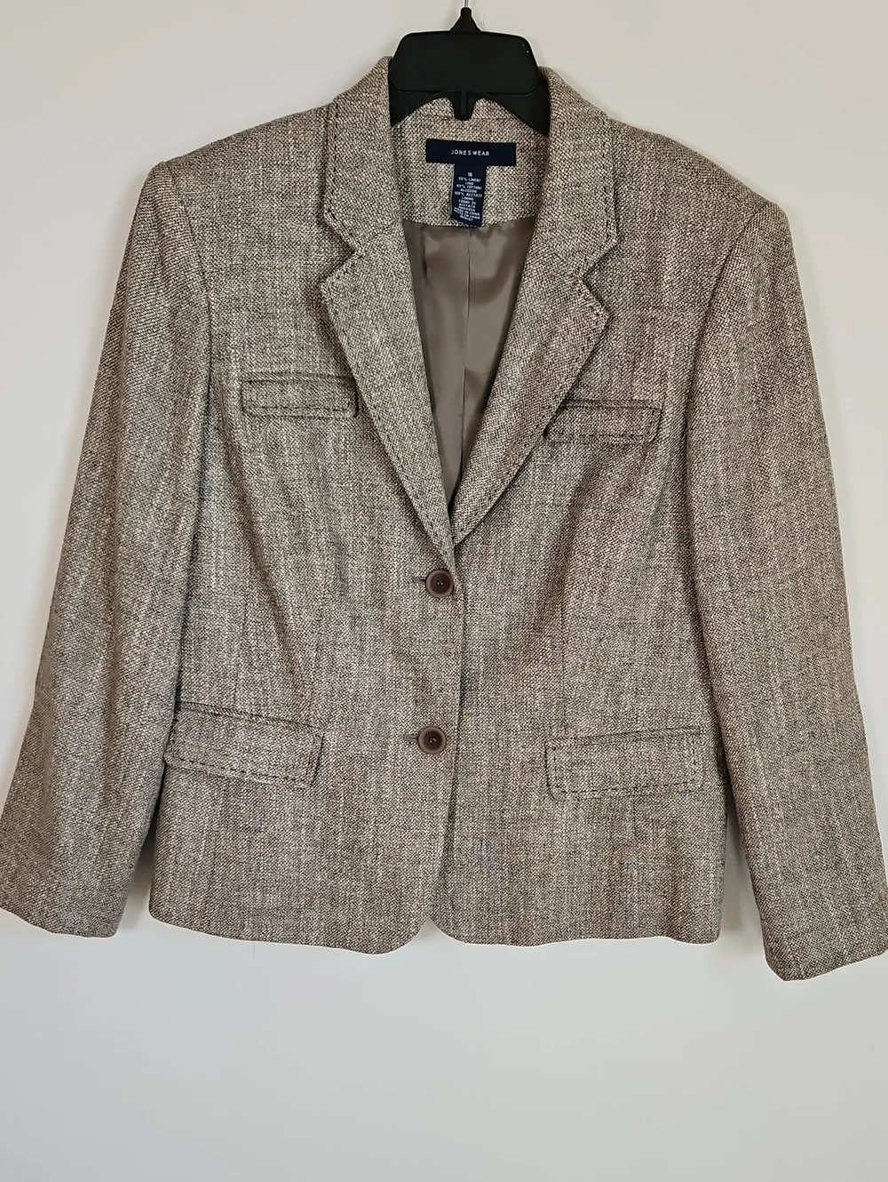 Jones Wear Linen Cotton Blazer Brown Tweed Topstitch Detail SZ16 Academia Preppy